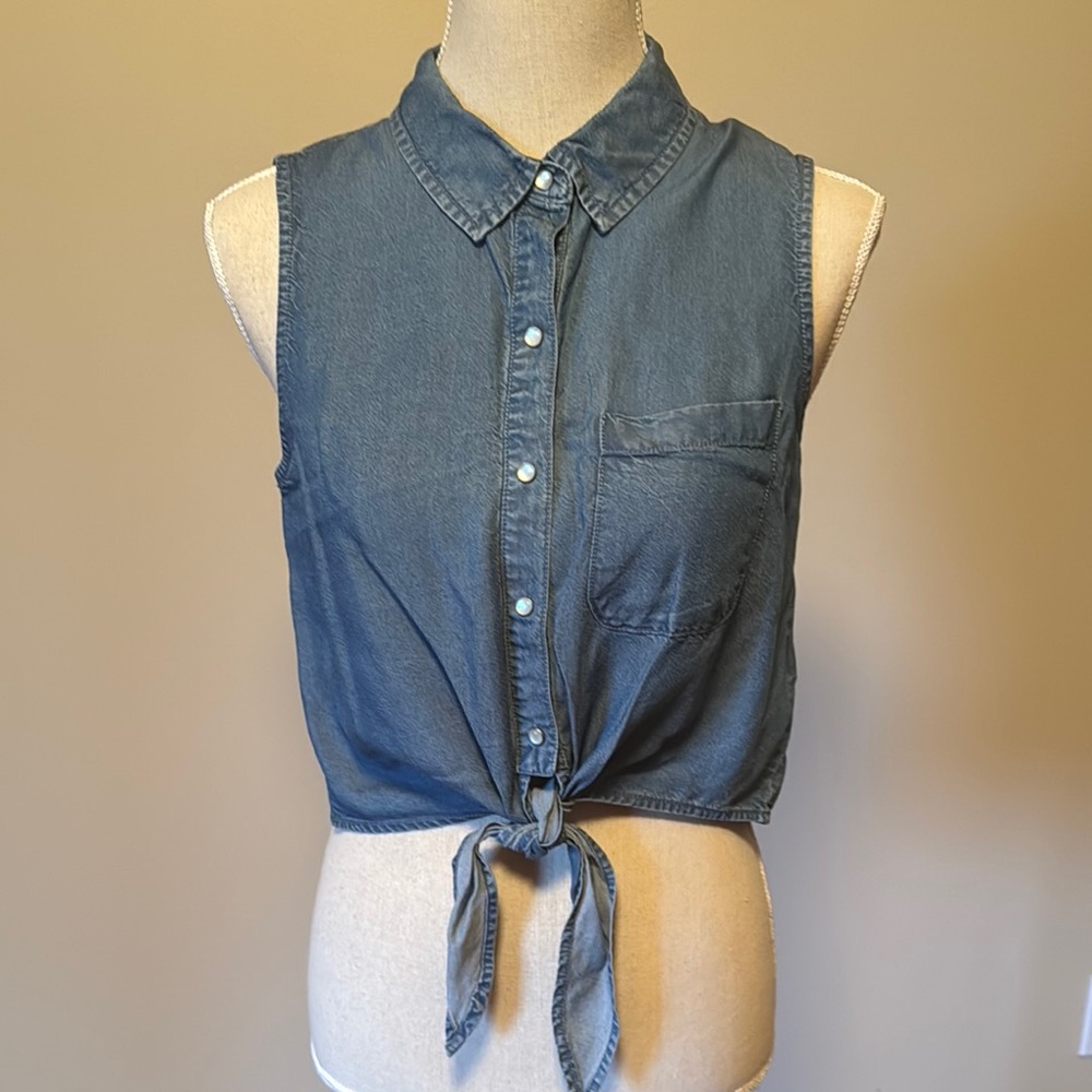 Denim Sleeveless Tie-Front Top